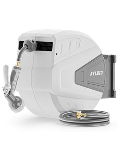 Ayleid Retractable Garden Hose Reel,1/2 in x 130 ft Wall Mounted Hose Reel, with 9- Function Sprayer Nozzle, Any Length Lock/Slow Return System/Wall Mounted/180°Swivel Bracket (Grey)