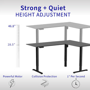 VIVO Electric Height Adjustable 63 x 55 inch Corner Stand Up Desk, Black Table Top, Black Frame, L-Shaped Standing Workstation, 3CT Series, DESK-E3CTB