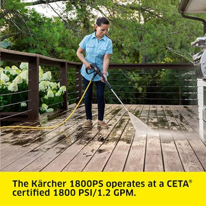 Kärcher K1800PS Max 2250 PSI Electric Pressure Washer with 3 Spray Nozzles - Great for cleaning Cars, Siding, Driveways, Fencing and more - 1.2 GPM