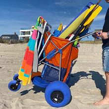 Load image into Gallery viewer, RollX Beach Cart with 4 Balloon Wheels for Sand, Foldable Storage Wagon with Rear 13 Inch Beach Tires, Front 7 Inch Beach Tires (Pump Included) (Orange)
