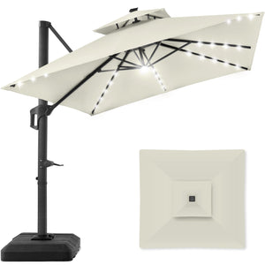 Best Choice Products 10x10ft 2-Tier Square Cantilever Patio Umbrella with Solar LED Lights, Offset Hanging Outdoor Sun Shade for Backyard w/Included Fillable Base, 360 Rotation - Ivory