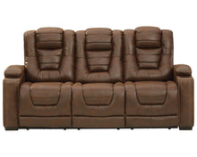 Load image into Gallery viewer, Signature Design by Ashley Owner&#39;s Box Faux Leather Power Reclining Sofa with Adjustable Headrest, Brown
