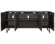 Load image into Gallery viewer, Signature Design by Ashley Chasinfield Urban Geometric Design TV Stand Fits TVs up to 70&quot;, 4 Cabinet Doors and 3 Adjustable Storage Shelves, Dark Brown
