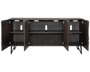 Signature Design by Ashley Chasinfield Urban Geometric Design TV Stand Fits TVs up to 70", 4 Cabinet Doors and 3 Adjustable Storage Shelves, Dark Brown