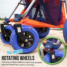 Load image into Gallery viewer, RollX Beach Cart with 4 Balloon Wheels for Sand, Foldable Storage Wagon with Rear 13 Inch Beach Tires, Front 7 Inch Beach Tires (Pump Included) (Orange)
