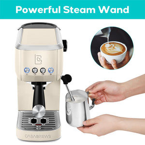 CASABREWS Espresso Machine 20 Bar, Stainless Steel Coffee Maker with Steam Milk Frother, Espresso Coffee Machine Cappuccino Latte Machine with 49oz Removable Water Tank, Creamy