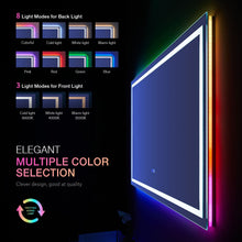 Load image into Gallery viewer, LOAAO 72&quot;X36&quot; Inch RGB LED Bathroom Mirror with Lights, Large, Anti-Fog, Dimmable Smart Lighted Bathroom Vanity Mirror, Multiple Light Modes, RGB Backlit + Front Light, Memory Function, Tempered Glass
