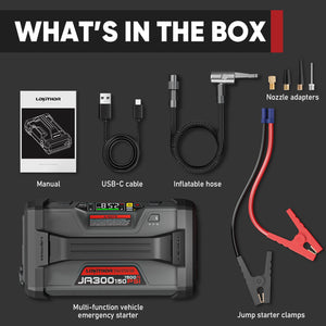 LOKITHOR JA300 Jump Starter with Air Compressor, 1500Amp 12V Portable Car Battery Booster Pack for Upto 7.0L Gas or 4.5L Diesel, 150 PSI Tire Inflator with Digital Screen, 24 Months Ultra-Long Standby