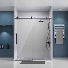 Load image into Gallery viewer, DELAVIN 56-60&quot; W x 75&quot; H Frameless Sliding Shower Door, Glass Door with 5/16&quot; (8mm) Clear SGCC Tempered Glass, Explosion-Proof Film, Stainless Steel Hardware, Matte Black
