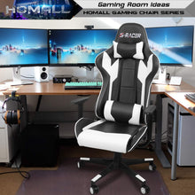 Load image into Gallery viewer, Homall Gaming Chair, Office Chair High Back Computer Chair Leather Desk Chair Racing Executive Ergonomic Adjustable Swivel Task Chair with Headrest and Lumbar Support (White)
