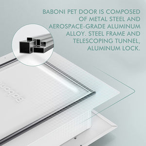 Baboni 3-Flap Pet Door for Wall, Steel Frame and Telescoping Tunnel, Aluminum Lock, Double Flap Dog Door and Cat Door, Strong and Durable (Pets Up to 100 Lb) -Large