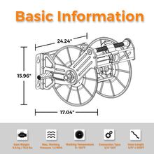 Load image into Gallery viewer, Giraffe Tools Stainless Steel Garden Hose Reel Heavy Duty, Wall/Floor Mounted Stainless Water Hose Reel Retractable with Crank, 150-Feet 5/8&quot; Hose Capacity
