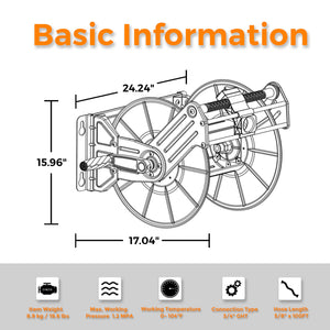 Giraffe Tools Stainless Steel Garden Hose Reel Heavy Duty, Wall/Floor Mounted Stainless Water Hose Reel Retractable with Crank, 150-Feet 5/8" Hose Capacity