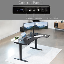 Load image into Gallery viewer, VIVO Electric Height Adjustable L Shaped 58 x 35 inch Corner Standing Desk, Black Reversible Table Top, Black Frame, Workstation with Memory Control Pad, DESK-KIT-1BRB
