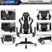 Load image into Gallery viewer, Homall Gaming Chair, Office Chair High Back Computer Chair Leather Desk Chair Racing Executive Ergonomic Adjustable Swivel Task Chair with Headrest and Lumbar Support (White)
