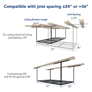 FLEXIMOUNTS 3x6 Overhead Garage Storage Adjustable Ceiling Storage Rack, 72" Length x 36" Width x 40" Height, Black