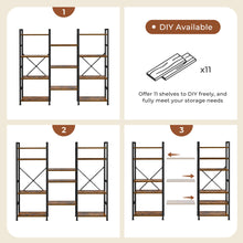 Load image into Gallery viewer, SUPERJARE Triple 4 Tier Bookshelf, Bookcase with 11 Open Display Shelves, Wide Book Shelf Book Case for Home &amp; Office, Rustic Brown
