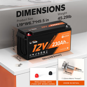 Litime 12V 230Ah Plus Low-Temp Protection LiFePO4 Battery Built-in 200A BMS, Max 2944Wh Energy, Lithium Iron Phosphate Battery Perfect for Solar System, RV, Camping, Boat, Home Energy Storage