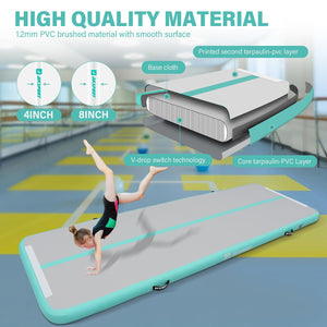 AKSPORT Gymnastics Air Mat Tumble Track Tumbling Mat Inflatable Floor Mats with Air Pump for Home Use/Tumble/Gym/Training/Cheerleading/Parkour/Beach/Park/Water(Mint Green, 9.84ft)