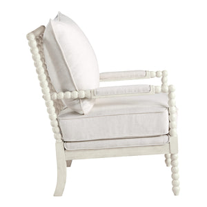 OSP Home Furnishings Kaylee Spindle Accent Chair with Antique Wood Frame, 26.5” W x 32.25” D x 37” H, White Linen Fabric