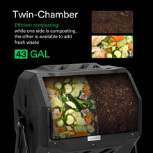 Load image into Gallery viewer, VIVOSUN Outdoor Tumbling Composter Dual Rotating Batch Compost Bin, 43 Gallon Black Door
