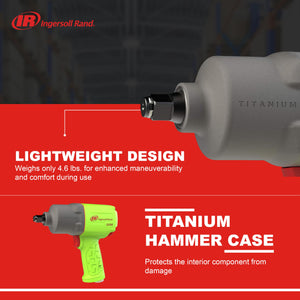 Ingersoll Rand 2235TiMAX-G 1/2” Drive Air Impact Wrench, Lightweight 4.6 lb Design, Powerful Torque Output Up to 1,350 ft/lbs, Titanium Hammer Case, Max Control, Hi-Visibility Red , Green