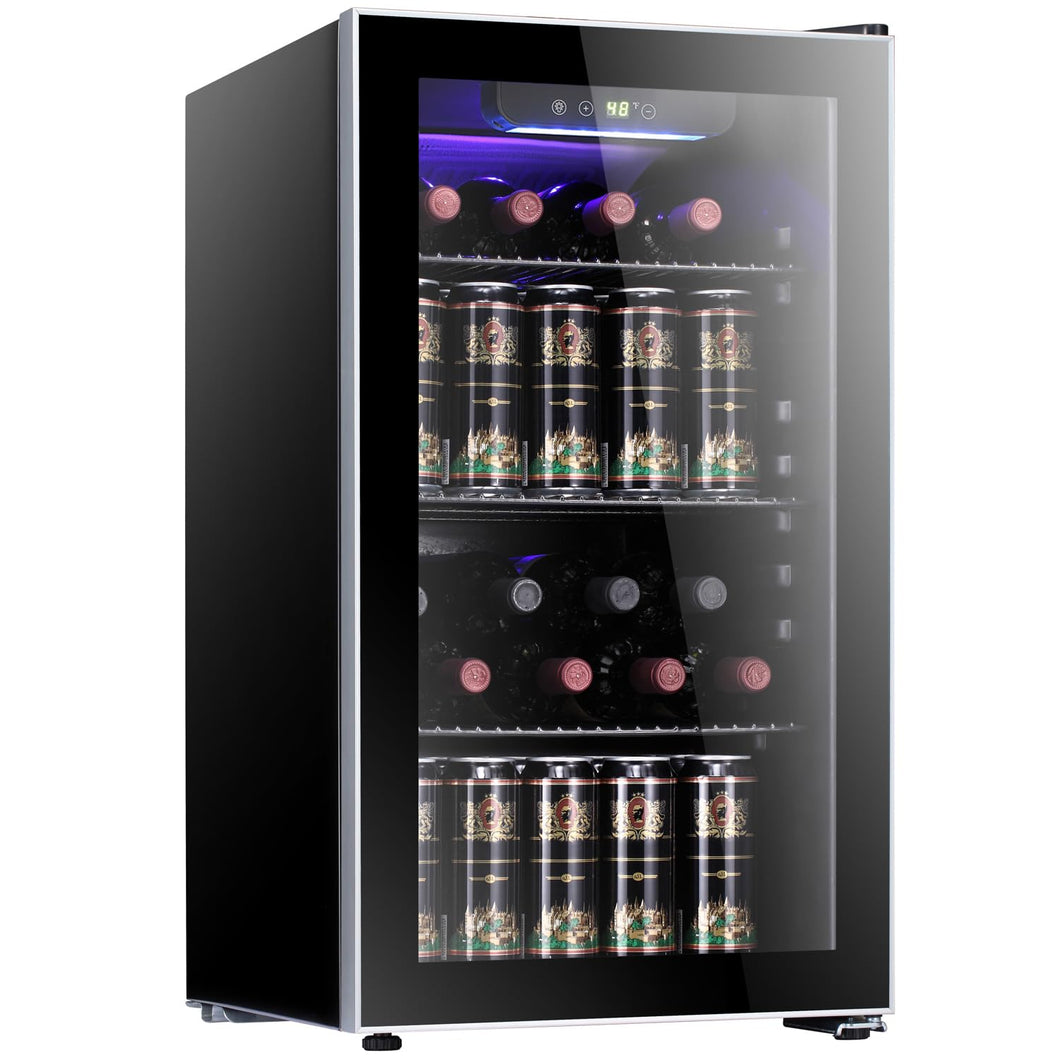 Antarctic Star 26 Bottle 130 Can Wine Cooler/Cabinet Beverage Refrigerator Mini Wine Cellar Beer Soda Clear Glass Door Bar Fridge Quiet Compressor Adjust Temp Freestanding Indoor Use 3.2cu.ft Black…