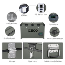 Load image into Gallery viewer, ICECO VL60 Dual Zone Portable Refrigerator with SECOP Compressor, 60 Liters Platinum Compact Refrigerator, DC 12/24V, AC 110-240V, 0℉ to 50℉, Home &amp; Car Use (with Insulated Cover)
