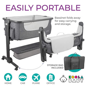 KoolerThings Baby Bassinet, Bedside Sleeper for Baby, Easy Folding Portable Crib with Storage Basket for Newborn, Bedside Bassinet, Comfy Mattress/Travel Bag Included (Bassinet)