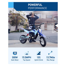 Load image into Gallery viewer, Hiboy DK1 36V Electric Dirt Bike,300W Electric Motorcycle - Up to 15.5MPH &amp; 13.7 Miles Long-Range,3-Speed Modes Motorcycle for Kids Ages 3-10
