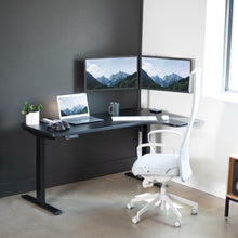 Load image into Gallery viewer, VIVO Electric Height Adjustable L Shaped 58 x 35 inch Corner Standing Desk, Black Reversible Table Top, Black Frame, Workstation with Memory Control Pad, DESK-KIT-1BRB
