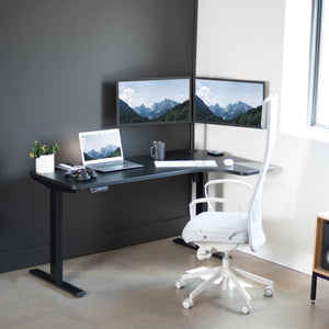 VIVO Electric Height Adjustable L Shaped 58 x 35 inch Corner Standing Desk, Black Reversible Table Top, Black Frame, Workstation with Memory Control Pad, DESK-KIT-1BRB