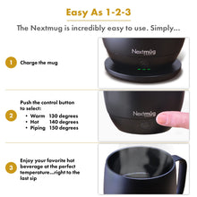 Load image into Gallery viewer, Nextmug - Temperature-Controlled, Self-Heating Coffee Mug (Black - 14 oz.)
