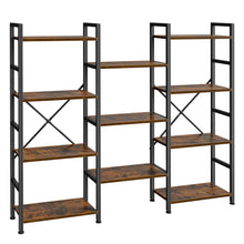 Load image into Gallery viewer, SUPERJARE Triple 4 Tier Bookshelf, Bookcase with 11 Open Display Shelves, Wide Book Shelf Book Case for Home &amp; Office, Rustic Brown
