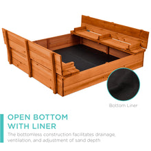 Load image into Gallery viewer, Best Choice Products Kids&#39; Outdoor Wooden Sandbox Large, Cedar Wood with Foldable Bench Seats and Sand Protection, Bottom Liner Included - Brown
