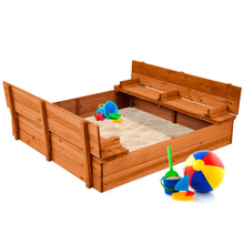 Load image into Gallery viewer, Best Choice Products Kids&#39; Outdoor Wooden Sandbox Large, Cedar Wood with Foldable Bench Seats and Sand Protection, Bottom Liner Included - Brown
