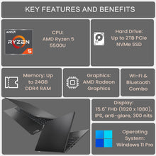 Load image into Gallery viewer, Lenovo V15 Gen 4 Business Laptop, 15.6&quot; FHD Screen, AMD Ryzen 5 5500U, 24GB RAM, 1TB SSD, Webcam, HDMI, Wi-Fi, Windows 11 Pro, Black
