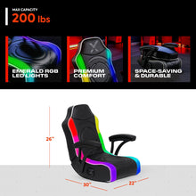 Load image into Gallery viewer, X Rocker Emerald RGB LED Youth Floor Rocking Video Gaming Chair with Headrest Speakers, Armrests, Foldable, Vegan Leather, 200 lbs Max, Amazon Exclusive, Black
