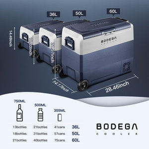 BODEGACOOLER 12 Volt Car Refrigerator,53 Quart Portable Fridge Freezer,Dual Zone Car Cooler WIFI APP Control,-4℉-68℉ （50L）Electric Compressor Cooler 12/24V DC and 100-240V AC for Camping,Travel,RV