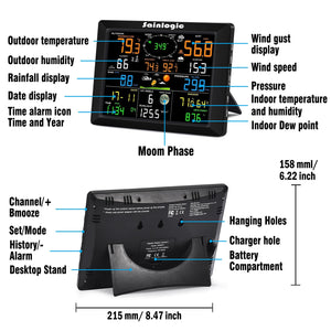 Sainlogic WiFi Weather Station, 8.3 inch Large Display Wireless Weather Station, Weather Station Wireless Indoor Outdoor with Rain Gauge and Wind Speed, Weather Forecast, Wind Gauge, Wunderground