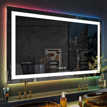 Load image into Gallery viewer, LOAAO 72&quot;X36&quot; Inch RGB LED Bathroom Mirror with Lights, Large, Anti-Fog, Dimmable Smart Lighted Bathroom Vanity Mirror, Multiple Light Modes, RGB Backlit + Front Light, Memory Function, Tempered Glass
