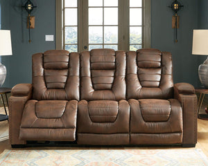 Signature Design by Ashley Owner's Box Faux Leather Power Reclining Sofa with Adjustable Headrest, Brown