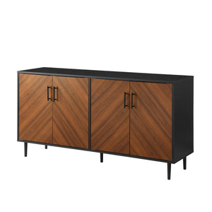 Walker Edison Caye Modern 4 Door Bookmatch Buffet, 58 Inch, Acorn/Black