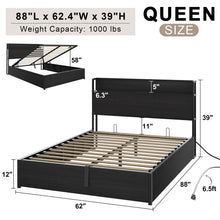 Load image into Gallery viewer, AMERLIFE Queen Size Lift Up Storage Bed Frame, Wooden Platform Bed Frame with Lifting Storage &amp; Charging Station, No Spring Box Needed/Noise Free, Black
