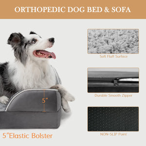 Comfort Expression Waterproof Orthopedic Foam Dog Beds for Extra Large Dogs, XL Dog Bed with Bolster, Washable Dog Bed Sofa Pet Bed with Removable Cover & Non-Slip Bottom(X-large,Grey)