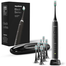 Load image into Gallery viewer, Aquasonic Black Series Ultra Whitening Toothbrush – ADA Accepted Electric Toothbrush- 8 Brush Heads &amp; Travel Case – 40,000 VPM Electric Motor &amp; Wireless Charging - 4 Modes w Smart Timer
