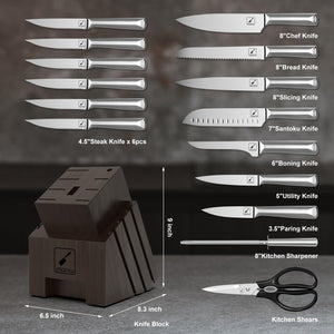 imarku Knife Set, 16 PCS High Carbon Japanese Stainless Steel Knife Sets for Kitchen with Block, Ultra Sharp Kitchen Knife Set with Sharpener Chef Knife Set, Dishwasher Safe, Best Gifts