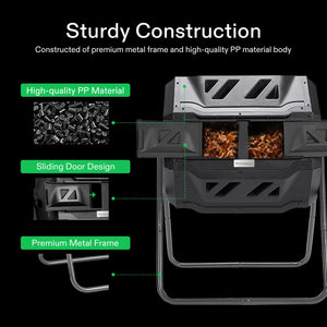 VIVOSUN Outdoor Tumbling Composter Dual Rotating Batch Compost Bin, 43 Gallon Black Door