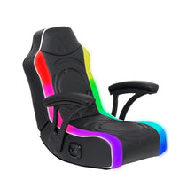 Load image into Gallery viewer, X Rocker Emerald RGB LED Youth Floor Rocking Video Gaming Chair with Headrest Speakers, Armrests, Foldable, Vegan Leather, 200 lbs Max, Amazon Exclusive, Black
