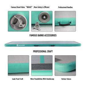 AKSPORT Gymnastics Air Mat Tumble Track Tumbling Mat Inflatable Floor Mats with Air Pump for Home Use/Tumble/Gym/Training/Cheerleading/Parkour/Beach/Park/Water(Mint Green, 9.84ft)